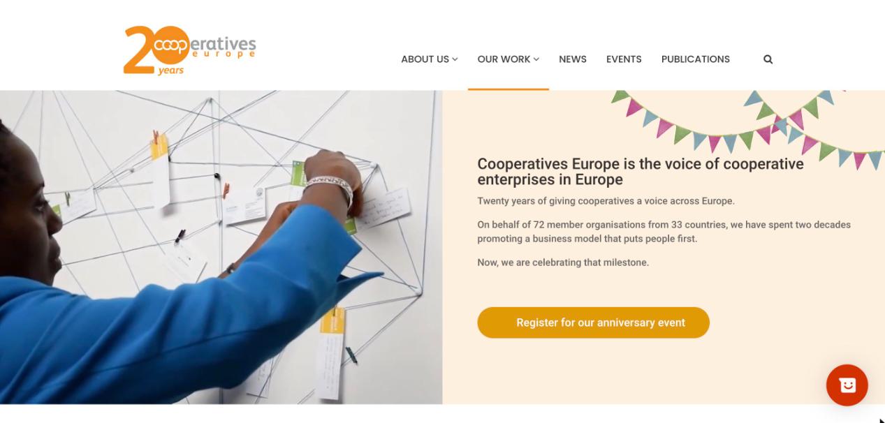 Cooperatives Europe website during the 20th anniversary